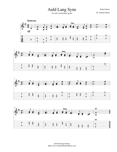 Auld Lang Syne - for early intermediate guitar with TAB image number null