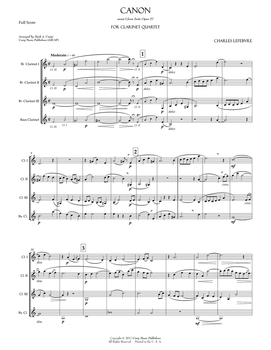 Canon from Suite Op 57 Clarinet Quartet scores gallery preview page 2