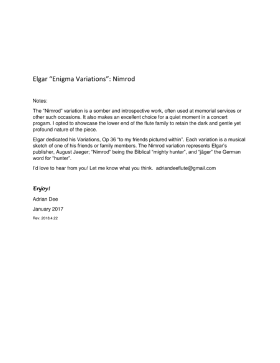 Nimrod, from Enigma Variations Flute Choir scores gallery preview page 2
