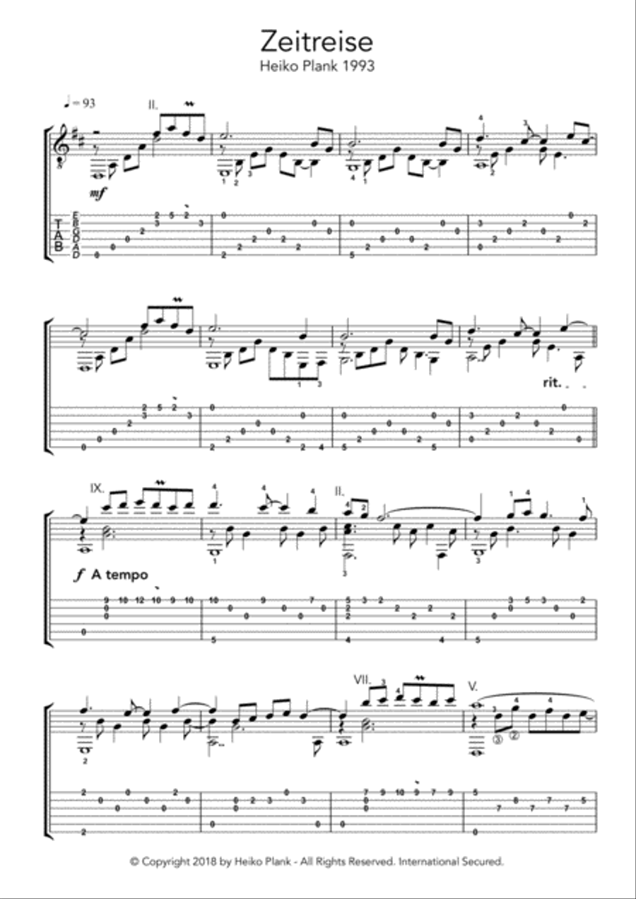 Zeitreise - Timetravel Classical Guitar scores gallery preview page 1