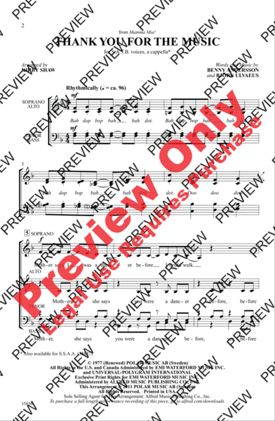 Thank You for the Music 4-Part scores gallery preview page 2