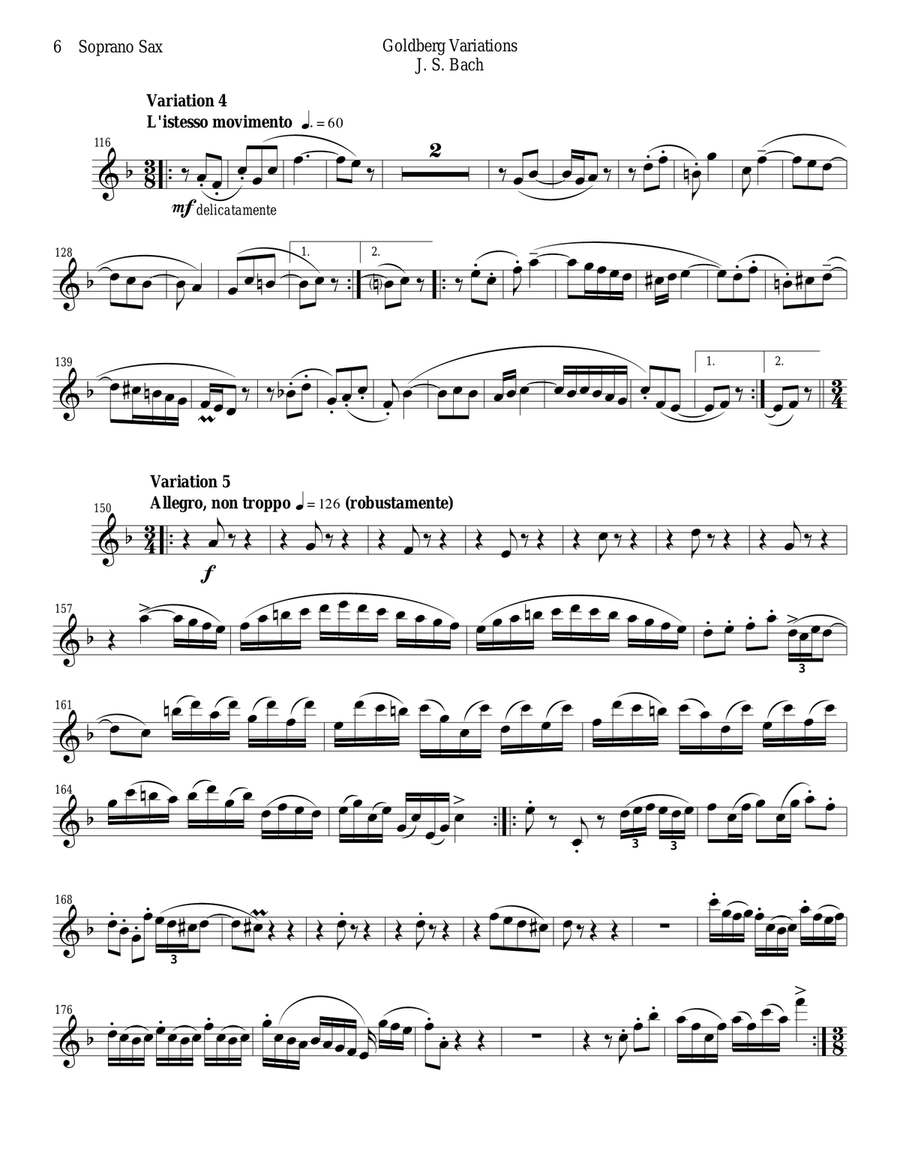 J. S. Bach Goldberg Variations set for saxophone trio (soprano, alto, baritone) - PARTS Woodwind Trio scores gallery preview page 6
