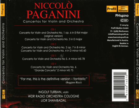 Paganini: Concertos for Violin & Orchestra I-VI