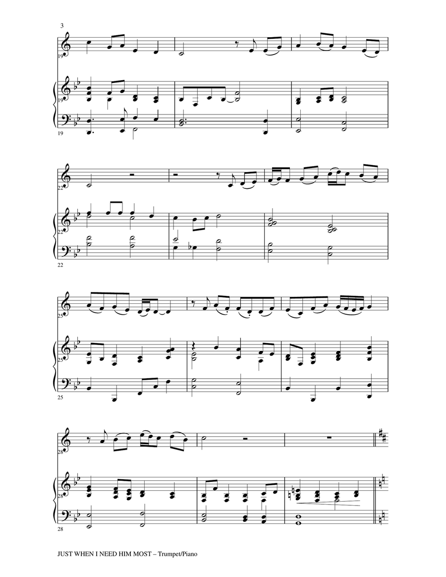 JUST WHEN I NEED HIM MOST (Trumpet/Piano and Trp Part) Trumpet Duet scores gallery preview page 3