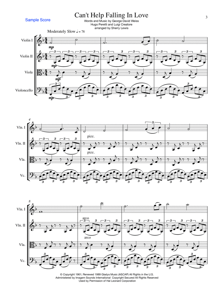 Can't Help Falling In Love String Quartet scores gallery preview page 1
