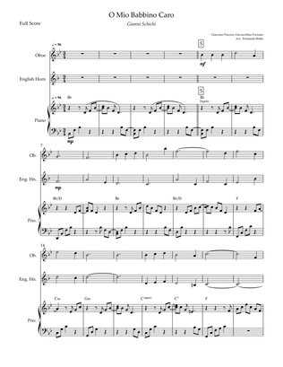 O Mio Babbino Caro (Puccini) for Oboe & English Horn Duo and Piano Accompaniment with Chords