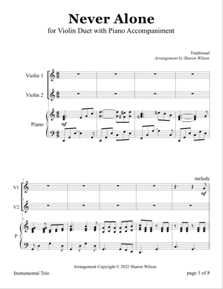 Never Alone (for Violin Duet with Piano Accompaniment) Flute scores gallery preview page 4