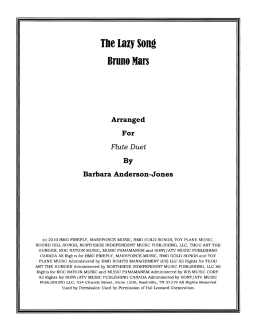 The Lazy Song Flute Duet scores gallery preview page 1