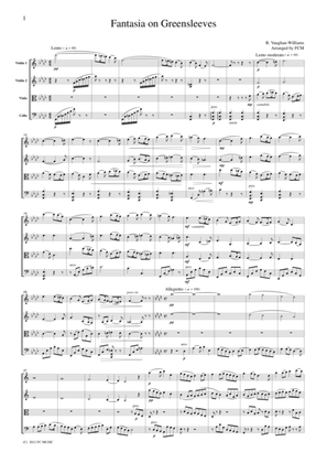Book cover for Vaughan-Williams Fantasia on Greensleeves, for string quartet, CV201