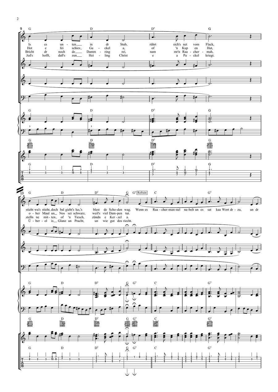 s'Raachermannel - German Christmas Choral - 4-stimmiger Gesang + Instrumentalbegleitung + chords 3-Part scores gallery preview page 2