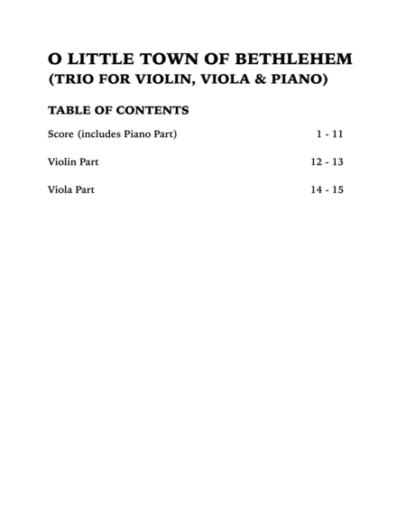 O Little Town of Bethlehem (Trio for Violin, Viola and Piano) image number null
