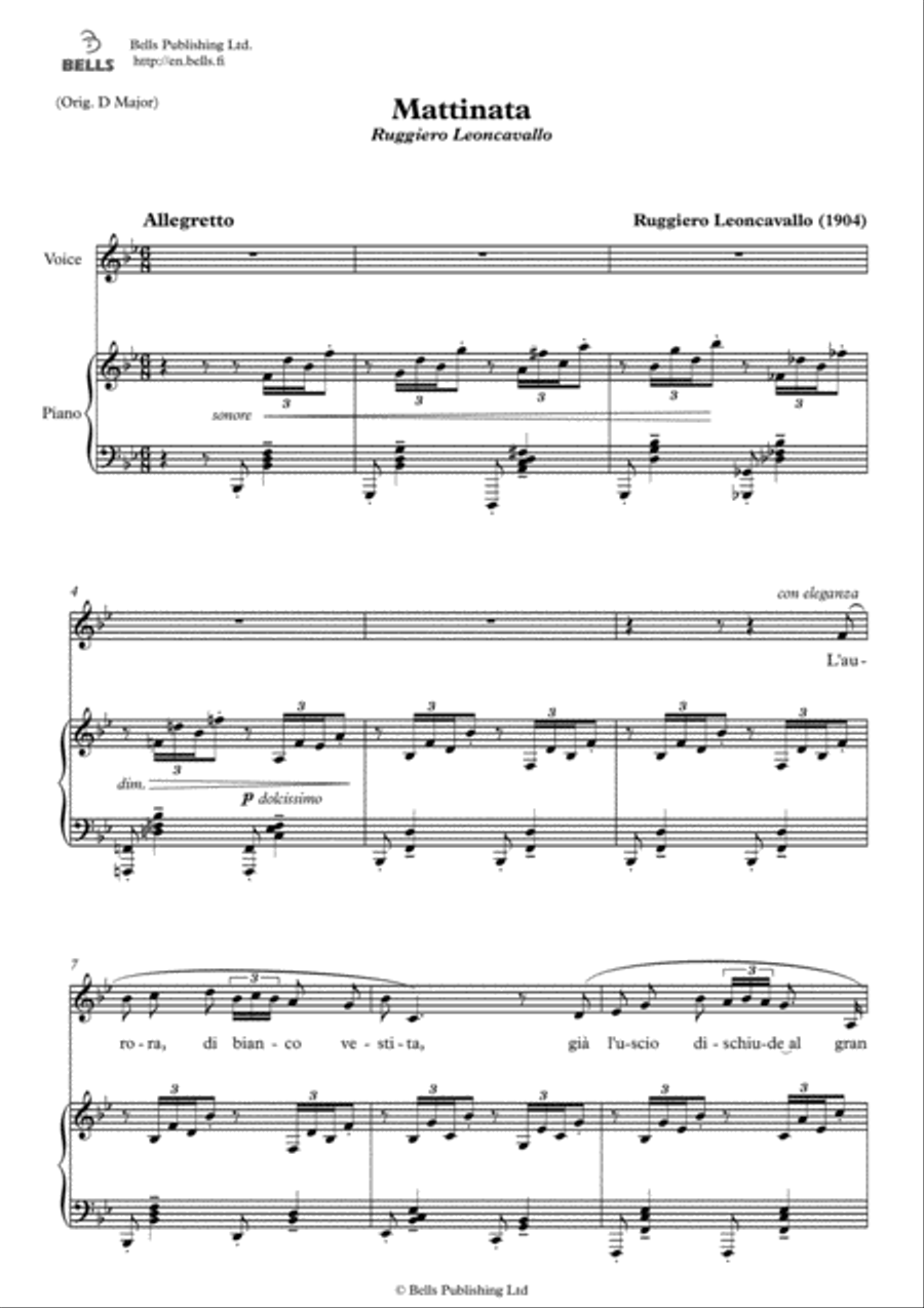 Mattinata (B-flat Major) Voice Solo scores gallery preview page 1