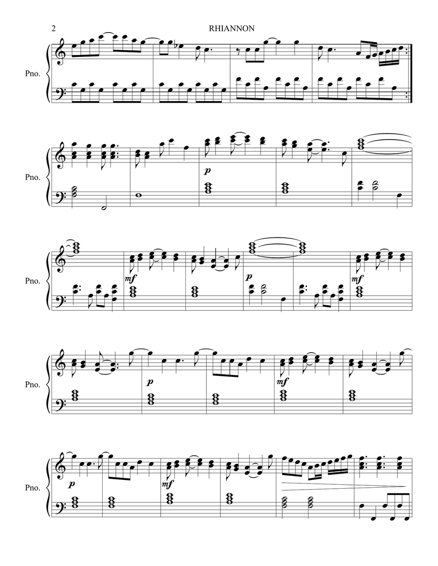 Rhiannon Rhiannon Piano Solo scores gallery preview page 2