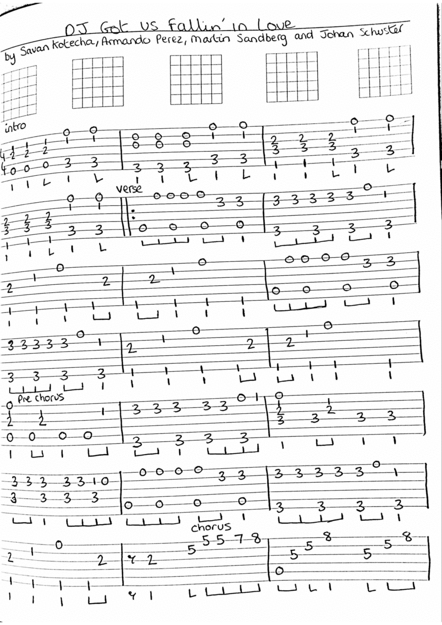 Dj Got Us Fallin' In Love Guitar Tablature scores gallery preview page 1
