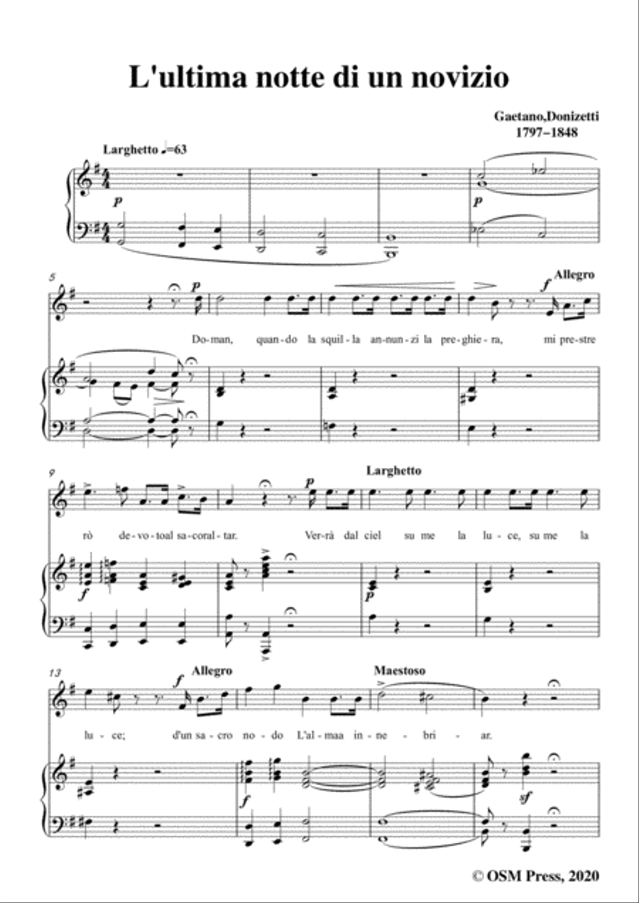Donizetti-L'ultima notte di un novizio,in G Major,for Voice and Piano Voice Solo scores gallery preview page 3