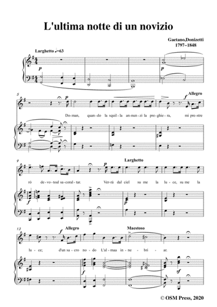 Donizetti-L'ultima notte di un novizio,in G Major,for Voice and Piano image number null