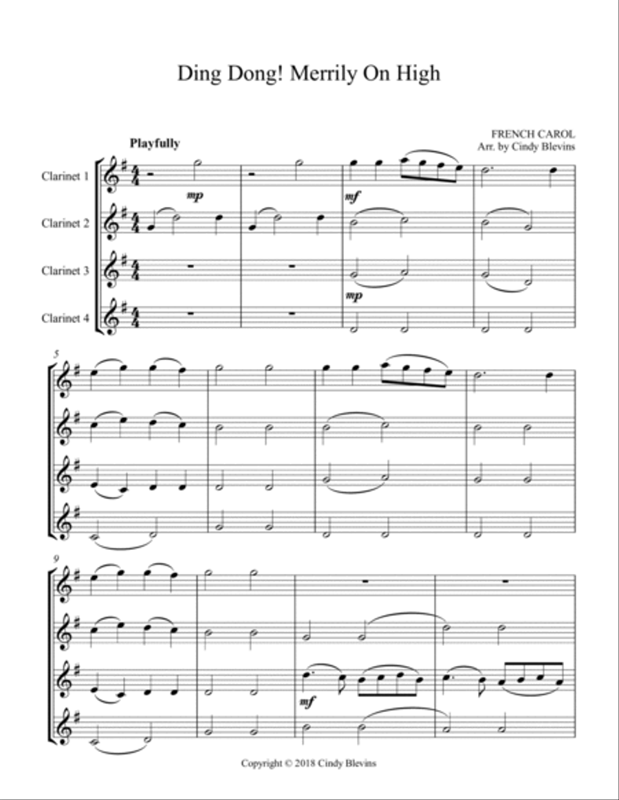 Ding Dong! Merrily On High, for Clarinet Quartet Clarinet Quartet scores gallery preview page 2