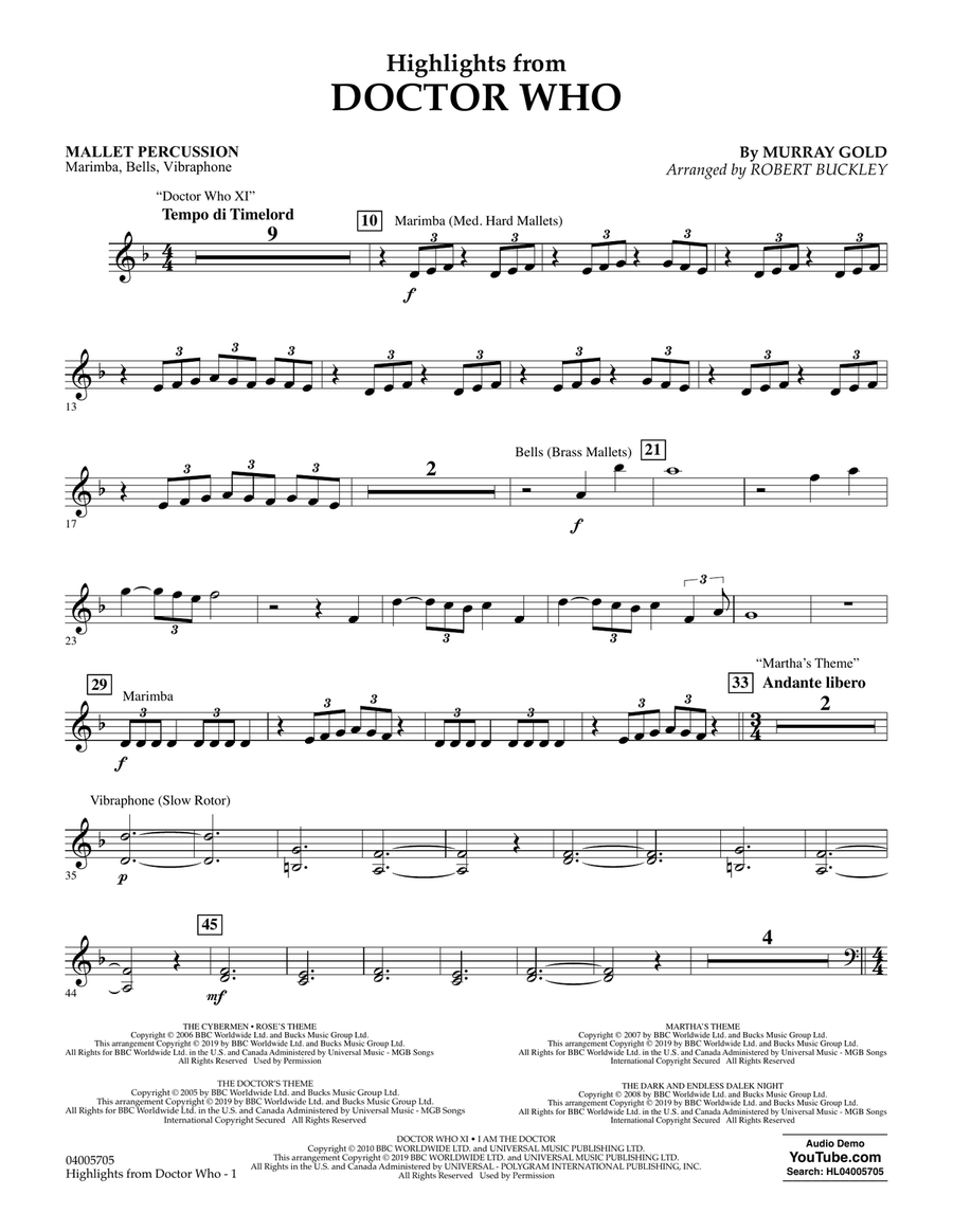 Highlights from Doctor Who (arr. Robert Buckley) - Mallet Percussion Concert Band scores gallery preview page 1