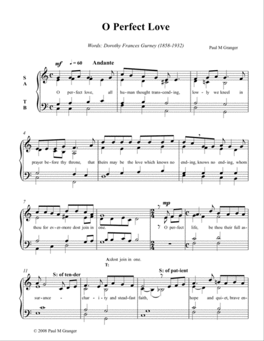 O Perfect Love 4-Part scores gallery preview page 1