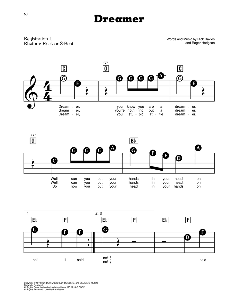 Dreamer Electronic Keyboard scores gallery preview page 1