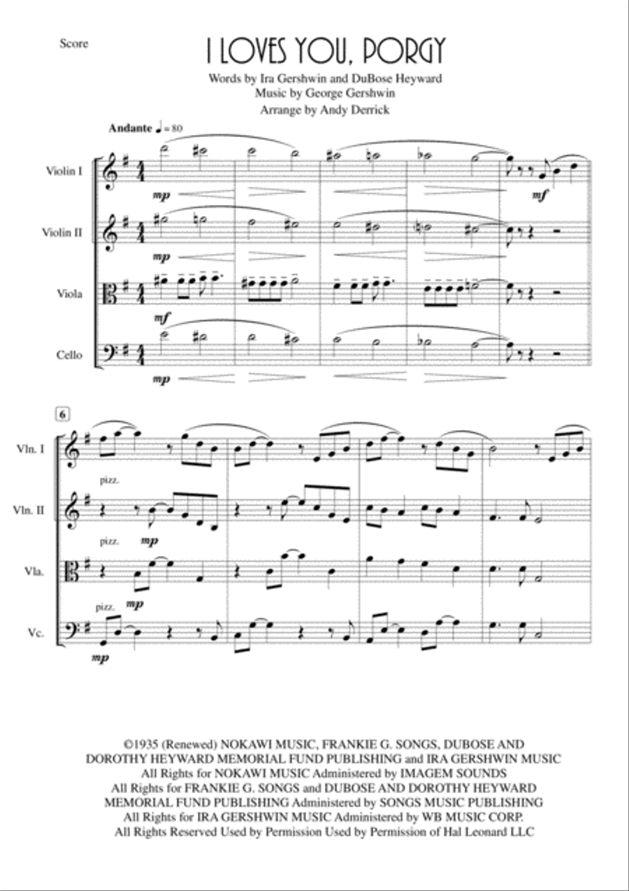 I Loves You, Porgy String Quartet scores gallery preview page 1