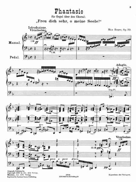 Phantasie uber den Choral, Freu' dich sehr, o meine Seele : fur Orgel, op. 30