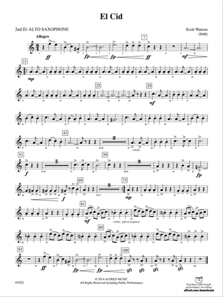 El Cid: 2nd E-flat Alto Saxophone Concert Band scores gallery preview page 1
