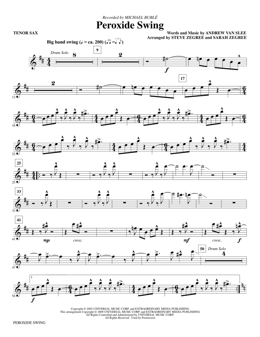 Peroxide Swing - Bb Tenor Saxophone Choir scores gallery preview page 1