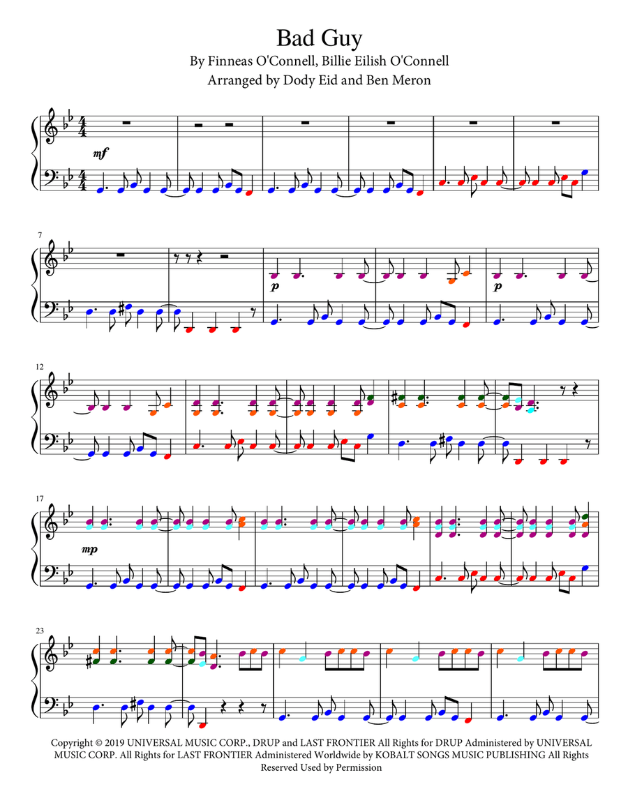 Bad Guy Piano Solo scores gallery preview page 1