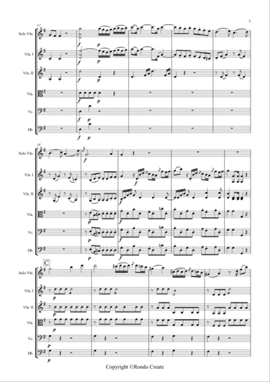 W.A.Mozart - Violin Concerto No.3 in G Major with String Quartet or String Orchestra String Quartet scores gallery preview page 5