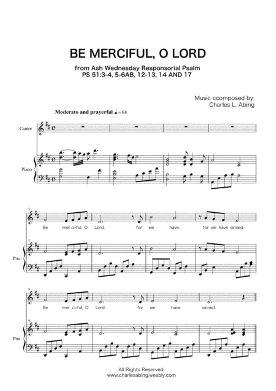 Be Merciful, O Lord (Psalm 51) Ash Wednesday Responsorial Psalm Unison Choir scores gallery preview page 1