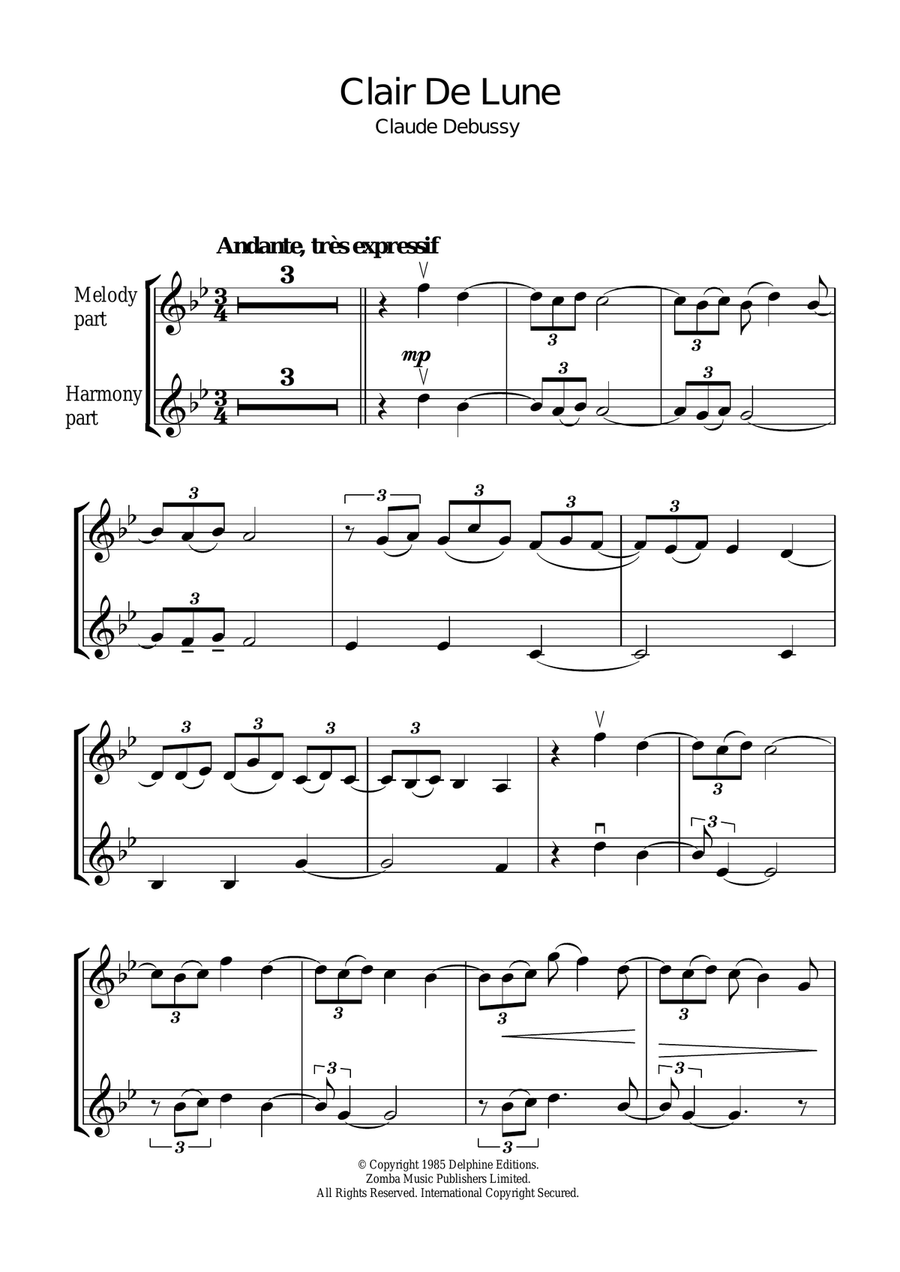 Clair De Lune Violin Solo scores gallery preview page 1