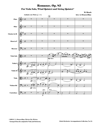 Bruch - Romanze for Viola and Orchestra, Op. 85 (Accompaniment Reduction for Wind Quintet & String Q