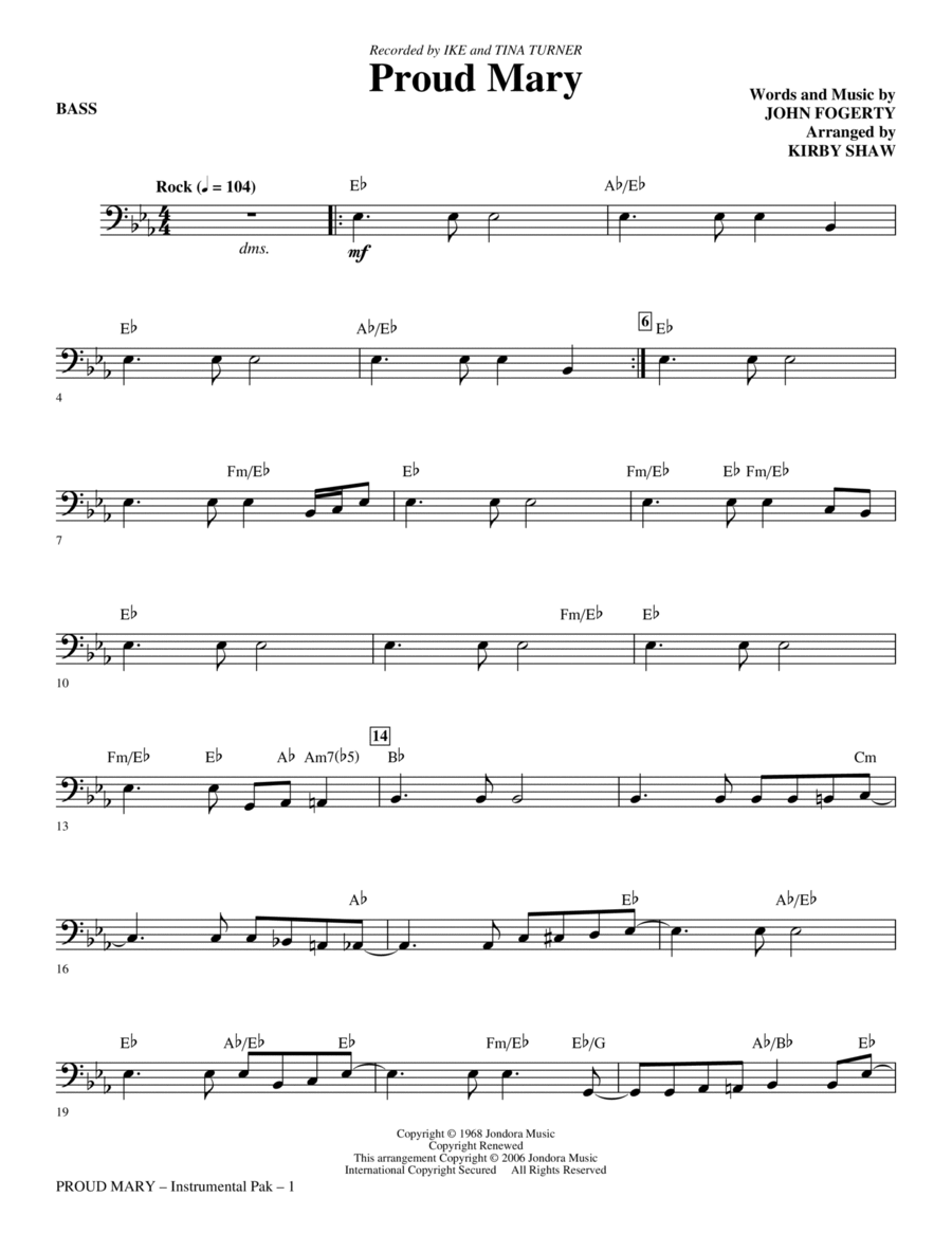 Proud Mary (arr. Kirby Shaw) - Bass Choir scores gallery preview page 1