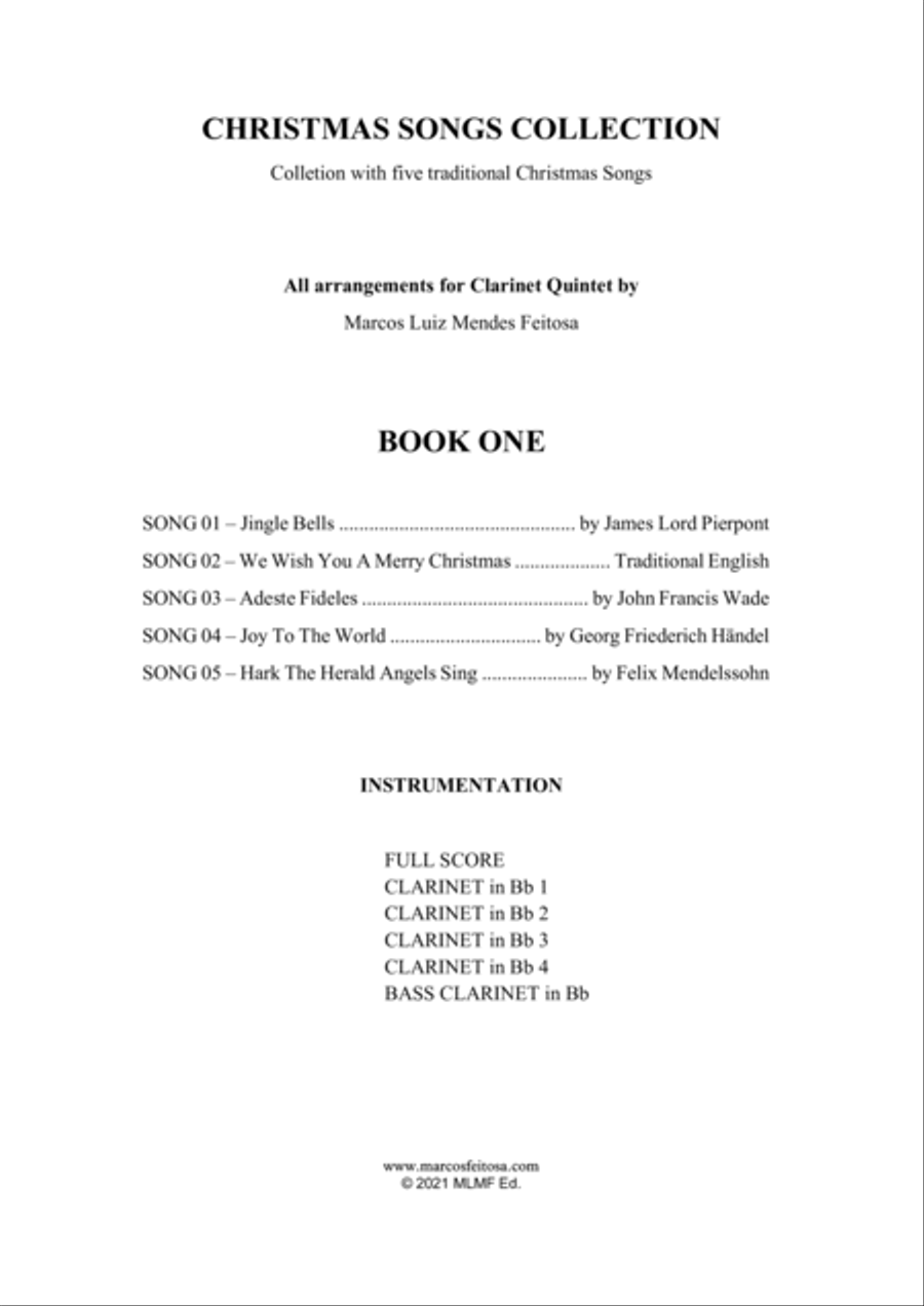 Christmas Song Collection (for Clarinet Quintet) - BOOK ONE Clarinet Quintet scores gallery preview page 2
