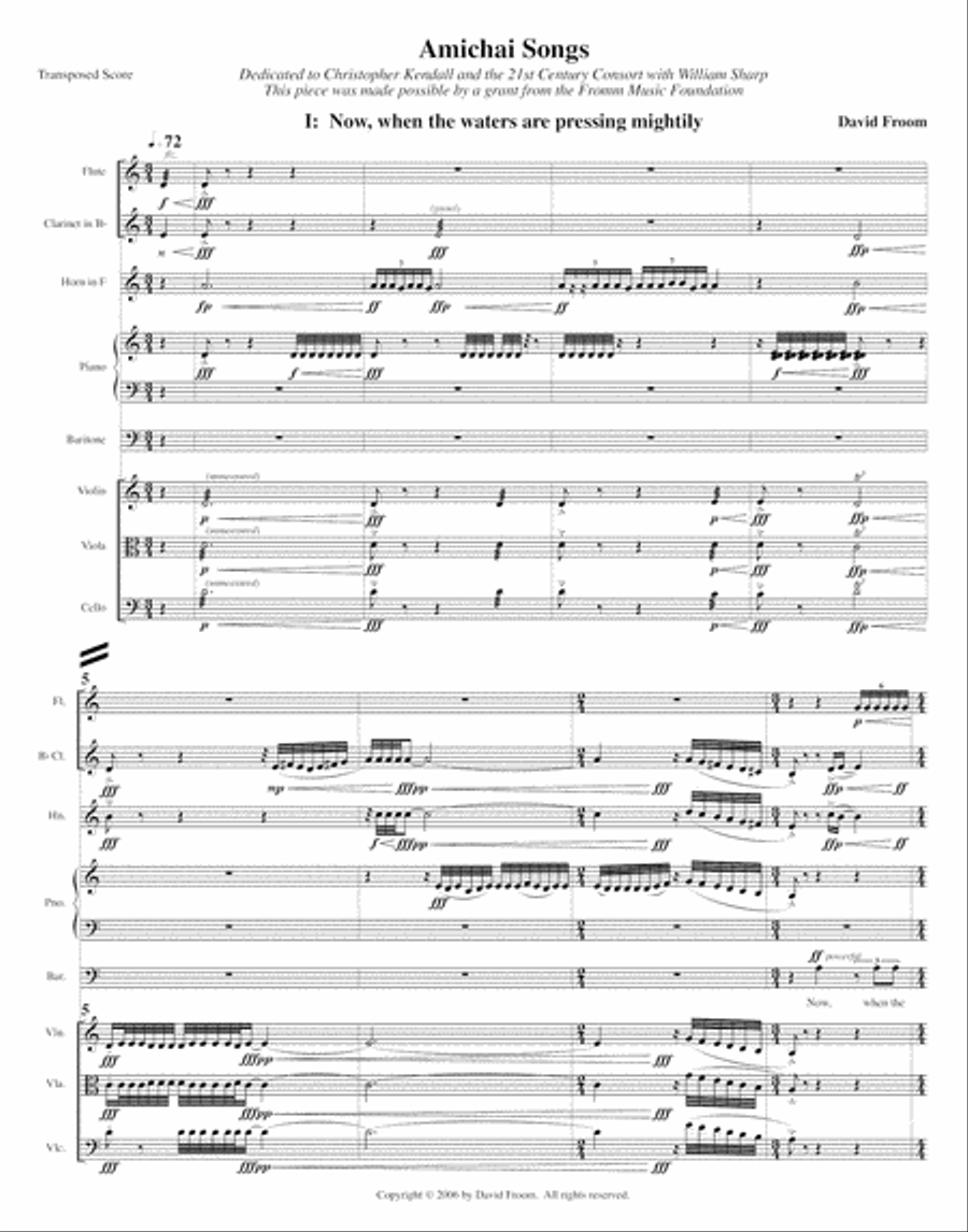 [Froom] Amichai Songs (Baritone and Mixed Ensemble) Large Ensemble scores gallery preview page 3