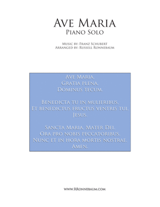 Book cover for Schubert: Ave Maria (Piano Solo)
