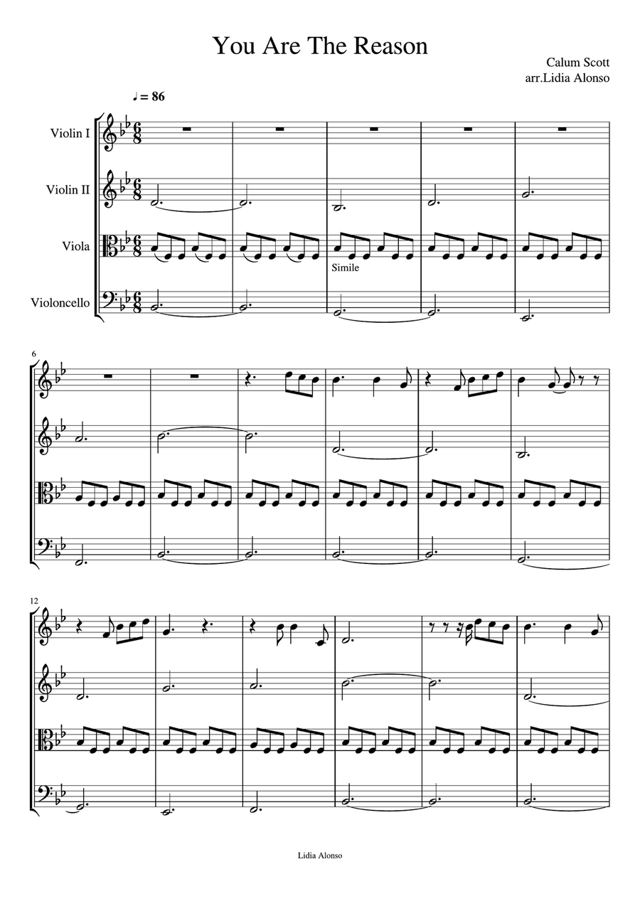 You Are The Reason String Quartet scores gallery preview page 1