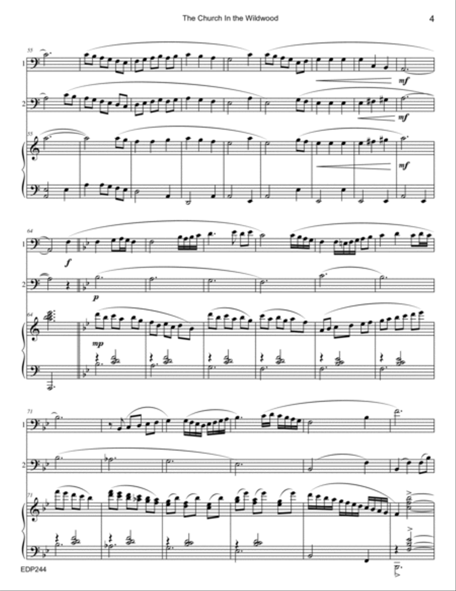 THE CHURCH IN THE WILDWOOD - EUPHONIUM/TROMBONE DUET with Piano Accompaniment Brass Duet scores gallery preview page 4