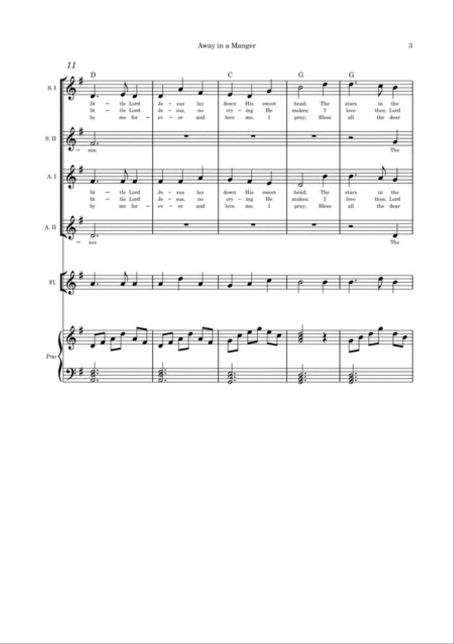 Away in a Manger - SSAA, Flute and Piano SSAA scores gallery preview page 3