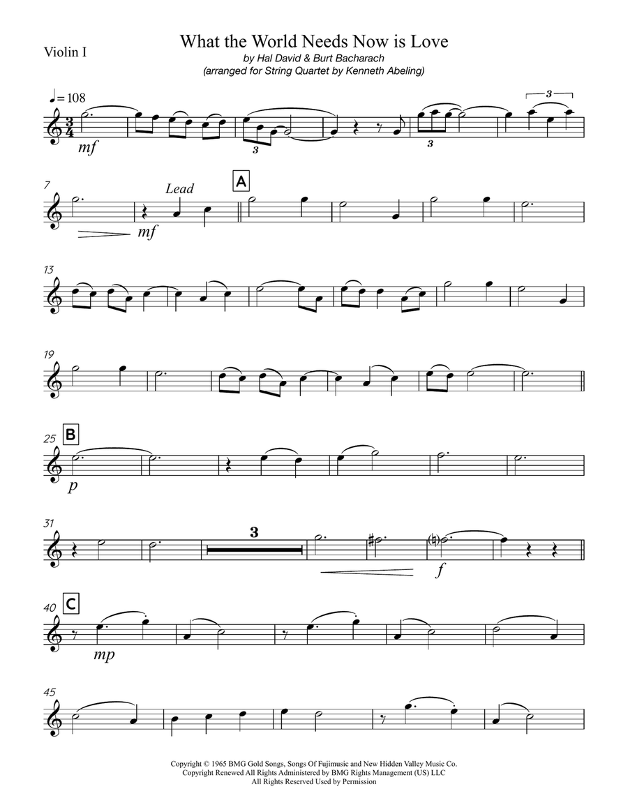 What The World Needs Now Is Love String Quartet scores gallery preview page 6
