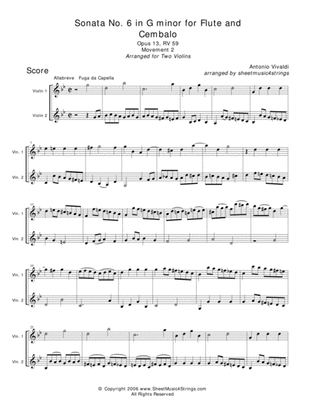 Book cover for Vivaldi, A. - Sonata No. 1 Mvt. 2 for Two Violins