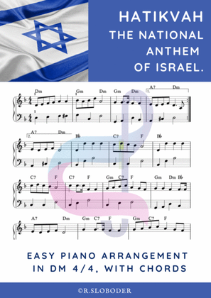 Book cover for Hatikvah. The national anthem of Israel. Easy piano.