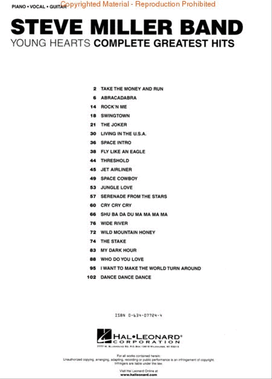 Steve Miller Band - Young Hearts: Complete Greatest Hits Piano, Vocal, Guitar scores gallery preview page 2