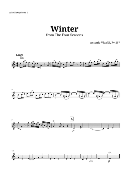 Largo from Winter by Vivaldi for Sax AATB Quartet and Piano with Chords image number null