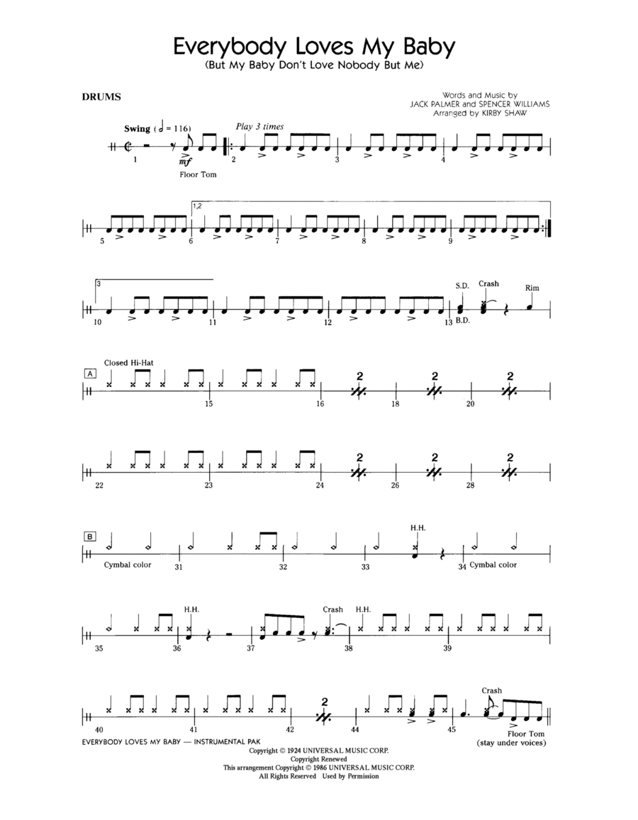 Everybody Loves My Baby (But My Baby Don't Love Nobody But Me) - Drums Choir scores gallery preview page 1