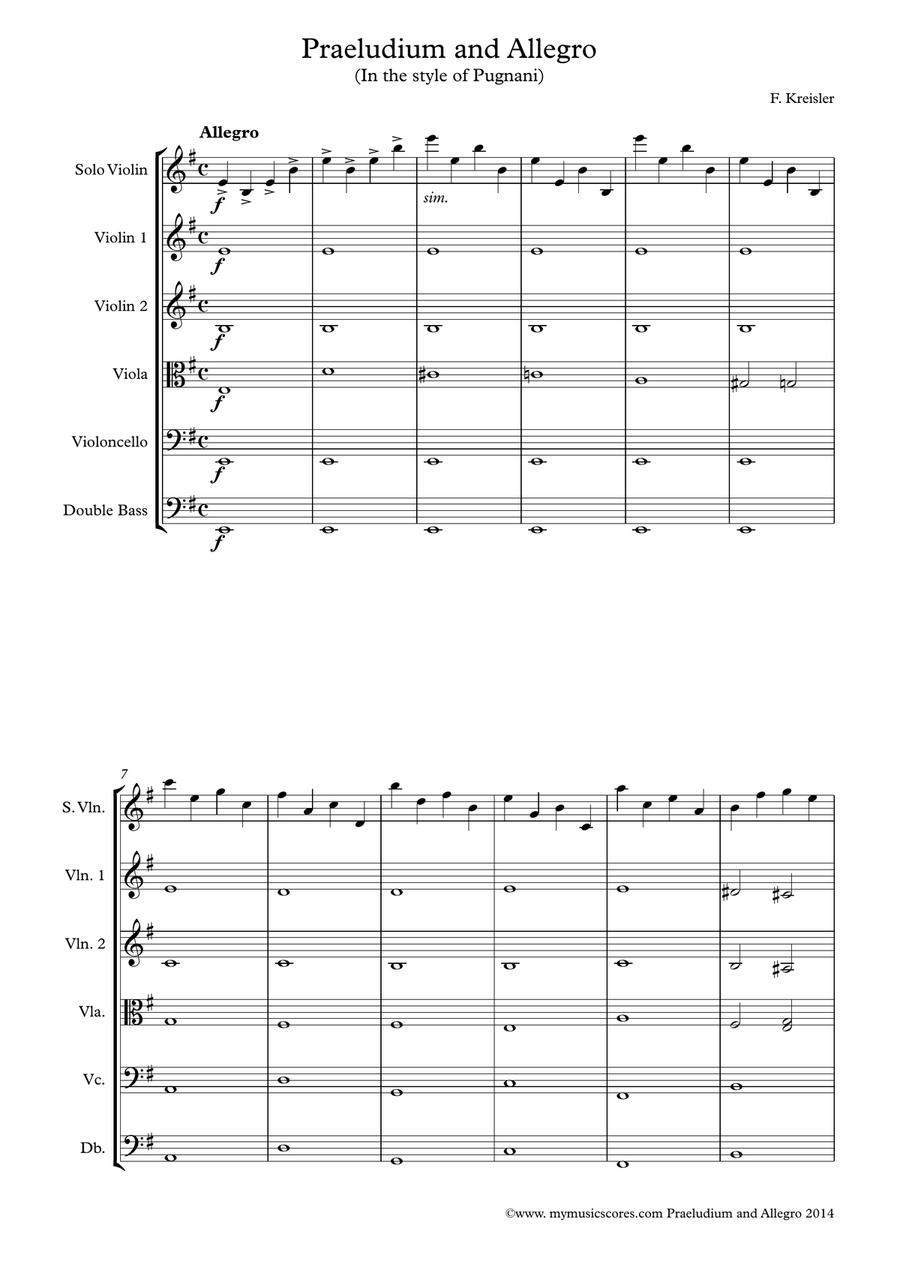Kreisler Praeludium and Allegro for Violin and String Orchestra String Orchestra scores gallery preview page 2
