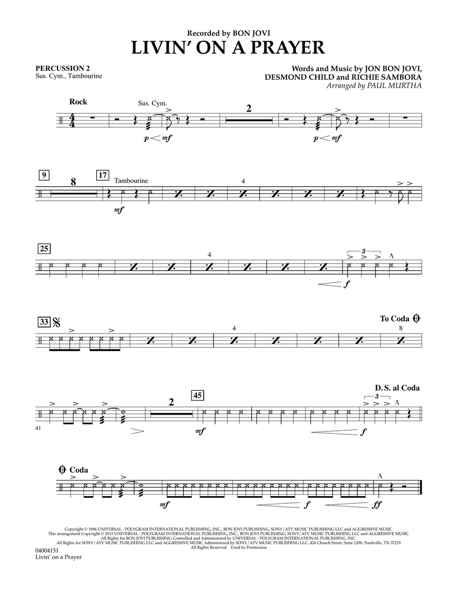Livin' On A Prayer - Percussion 2 Concert Band scores gallery preview page 1