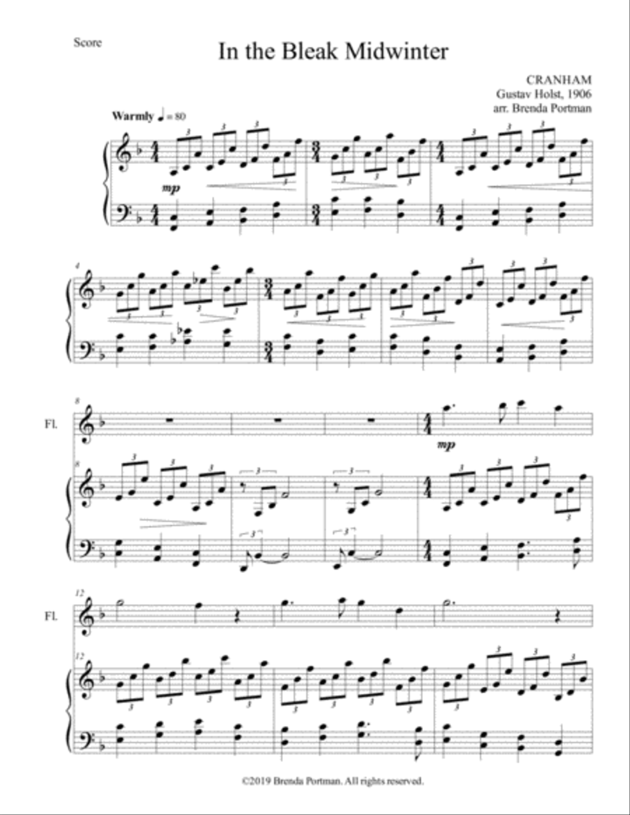 In the Bleak Midwinter (flute/piano), arr. Brenda Portman Flute Solo scores gallery preview page 1