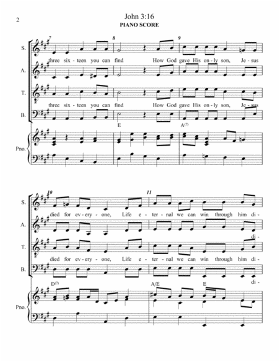 John 3:16 John 3:16 4-Part scores gallery preview page 2